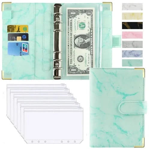 A6 Money Saving Organizer PU Leather Budget Binder Marble Notebook