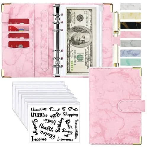 A6 Money Saving Organizer PU Leather Budget Binder Marble Notebook