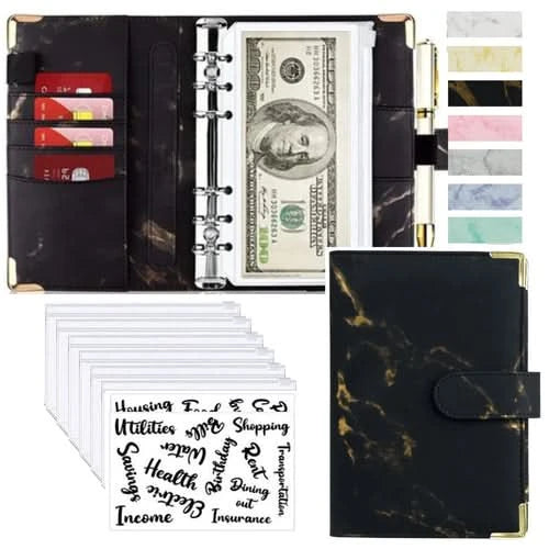 A6 Money Saving Organizer PU Leather Budget Binder Marble Notebook