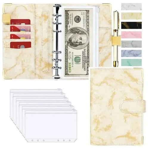 A6 Money Saving Organizer PU Leather Budget Binder Marble Notebook