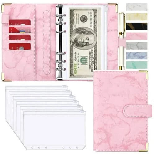 A6 Money Saving Organizer PU Leather Budget Binder Marble Notebook