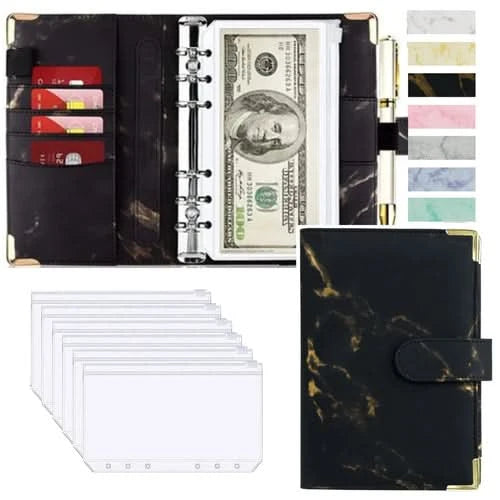 A6 Money Saving Organizer PU Leather Budget Binder Marble Notebook