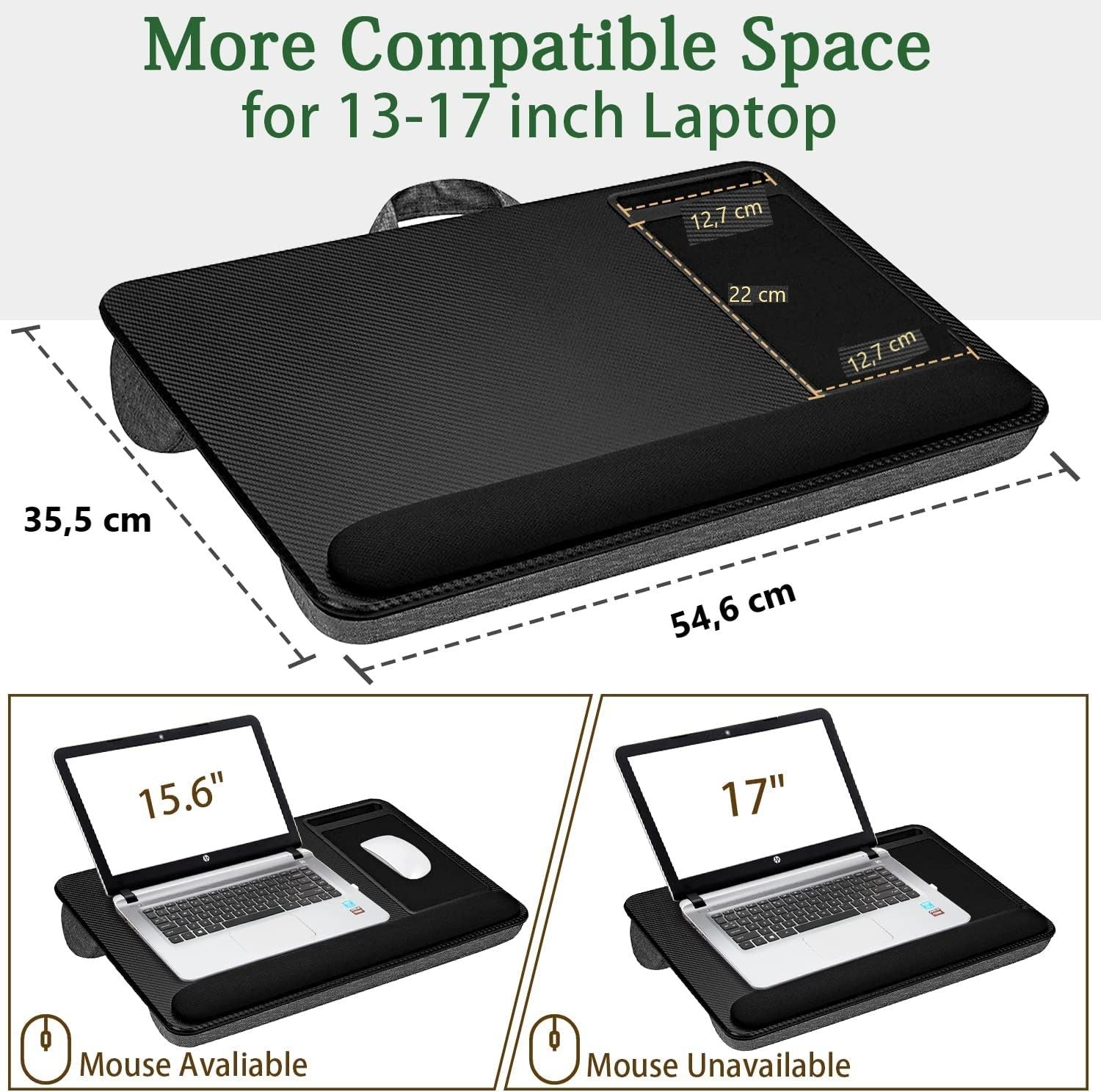 NNEDSZ Portable Laptop Desk with Device Ledge, Mouse Pad and Phone Holder for Home Office (Black, 43cm)
