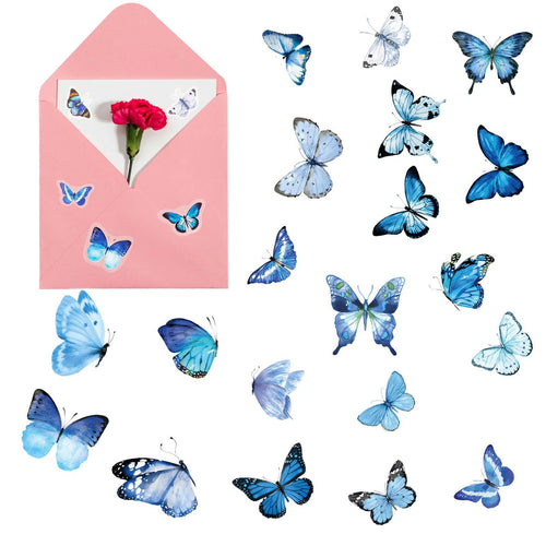 200 Pcs Blue Butterfly Stickers Transparent Colorful Butterfly Stickers Vintage Journaling Scrapbooking Stickers Supplies for Scrapbook Journaling Notebook DIY Arts Junk Journal Planners
