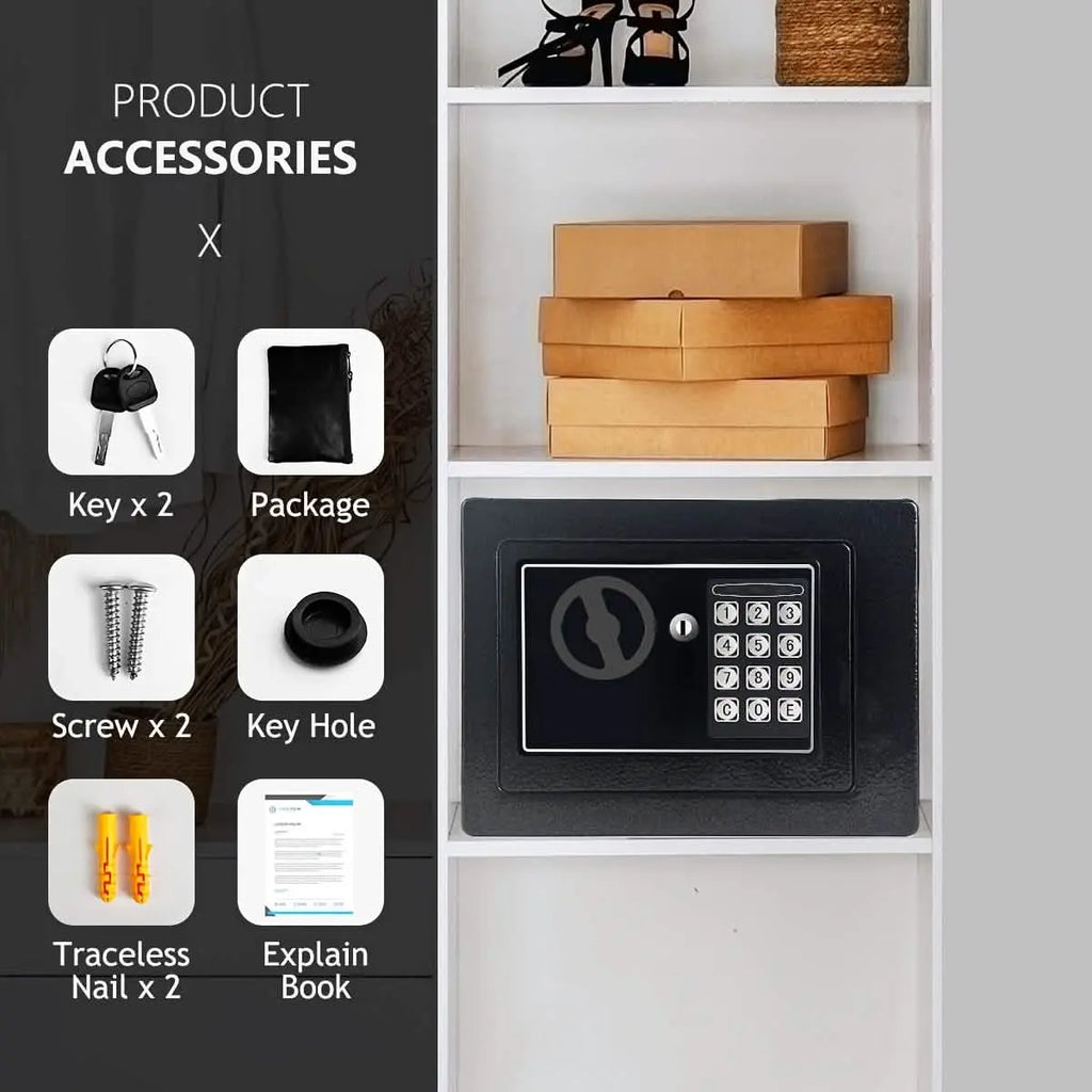 Fireproof Digital Home Safe with Keypad, Sensor Light & Money Bag-Silver DailySale