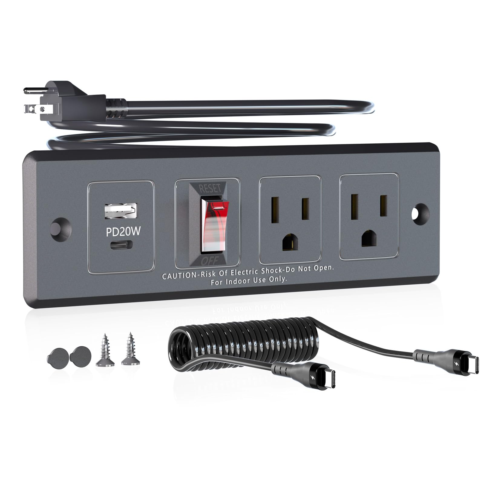 Moqidong Furniture Recessed Power Strip USB C: 1500W Flush Mount Power Strip 20W PD3.0 QC3.0 Recessed Power Outlet with Switch Drawer Outlet Kit Conference Table Power Hub 6.56FT Furniture Power Strip