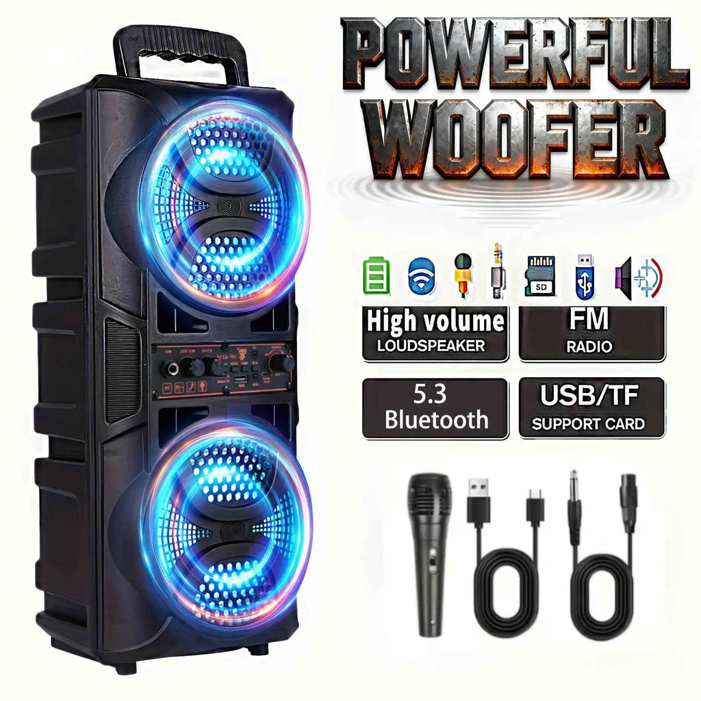 Portable Bluetooth Speaker with Subwoofer Bass, Dual 6.5" LED Woofers and Microphone DailySale