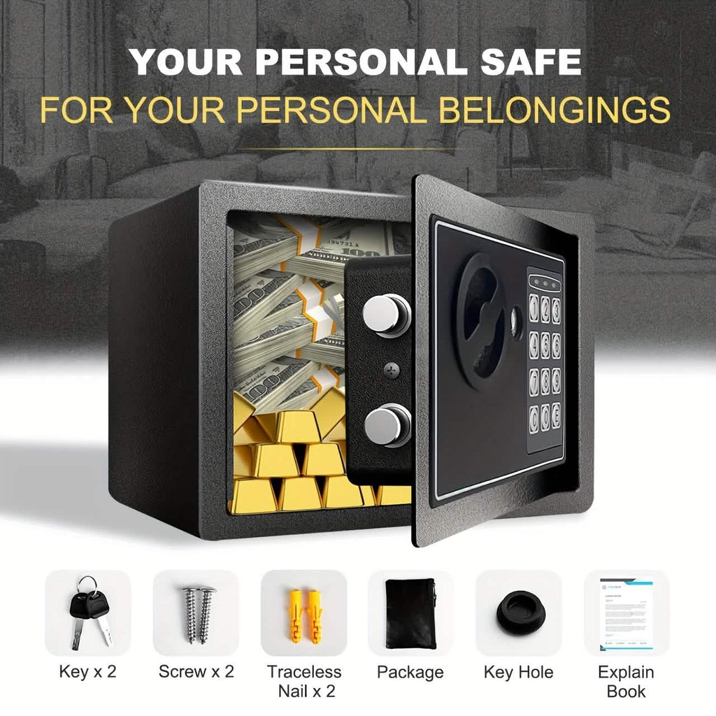 Fireproof Digital Home Safe with Keypad, Sensor Light & Money Bag-Silver DailySale