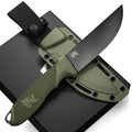 ODENWOLF W-FLAT Full Tang Survival Knife with Sheath - Stylish Tactical Fixed Blade Knife - Made of D2 Steel - Bushcraft and Camping Knife Survival - Perfect EDC Hunting Knife with TPE Handle Abundance Forge