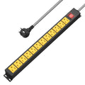 12 Outlet Heavy Duty Power Strip with 15A Circuit BreakerMetal Wall Mount Power Strip for Garage Workshop Industrial 1200J 15A 125V 1875W 6ft Cord