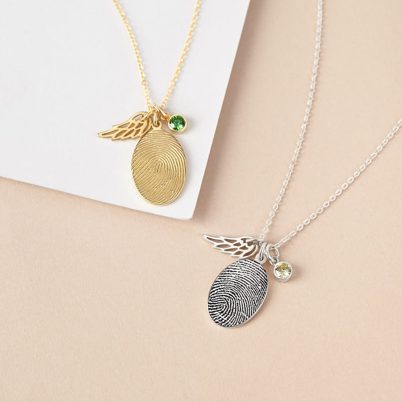 Fingerprint Necklace, Fingerprint Jewelry With Birthstone Green Millie