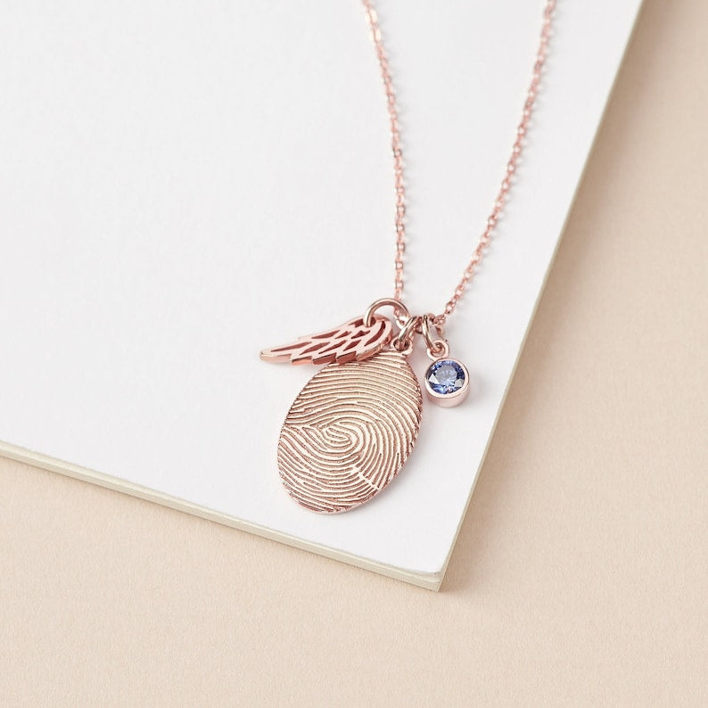 Fingerprint Necklace, Fingerprint Jewelry With Birthstone Green Millie