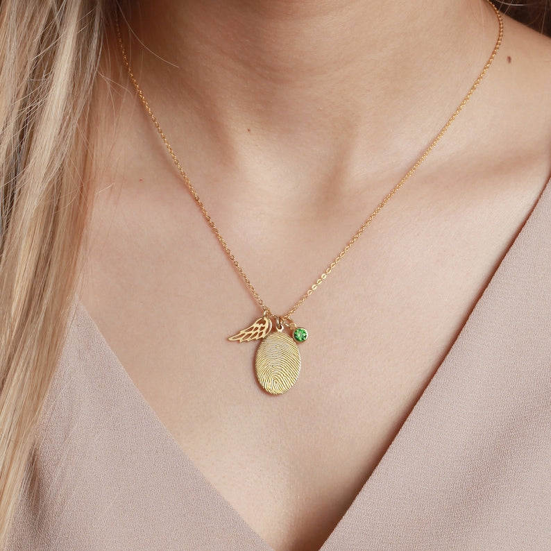 Fingerprint Necklace, Fingerprint Jewelry With Birthstone Green Millie
