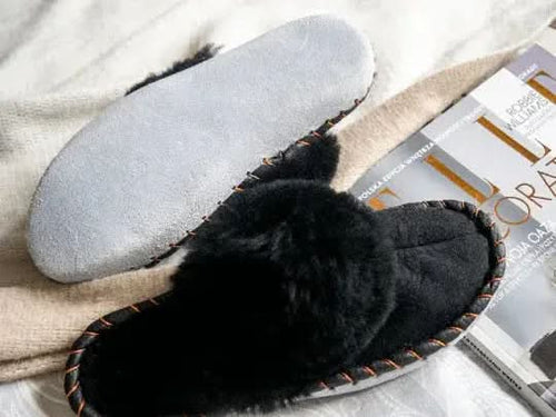 Adult Natural Sheepskin Mules - Black - Abundance Forge
