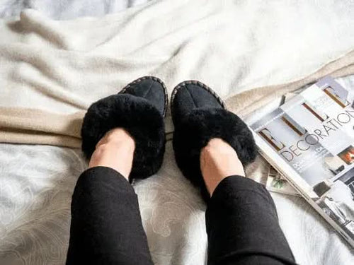 Adult Natural Sheepskin Mules - Black - Abundance Forge
