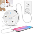 Retractable Power Strip 6ft Extension Cord Retractable Power Strip Surge Protector with 4 Outlets 2 Smart USB Ports and Hook Portable Travel Power Strip for Home Office Hotel (White)