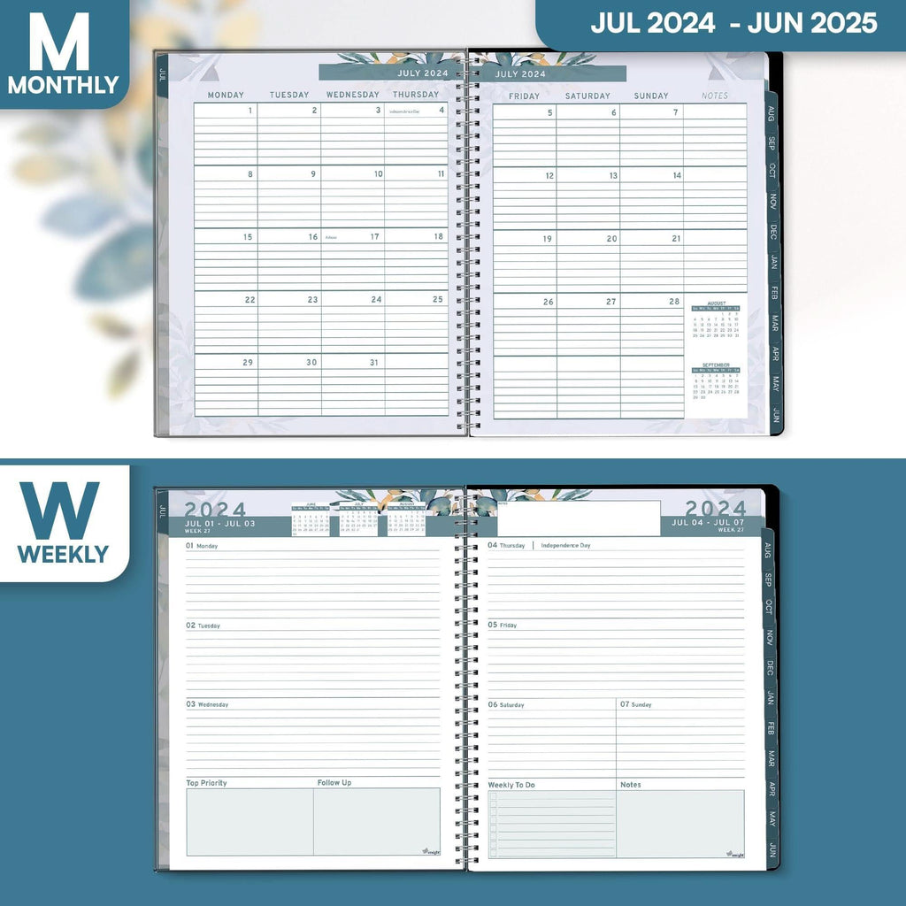 Aesthetic Planner Academic Year July 2024 June 2025 8.5x11 inch Floral Planner