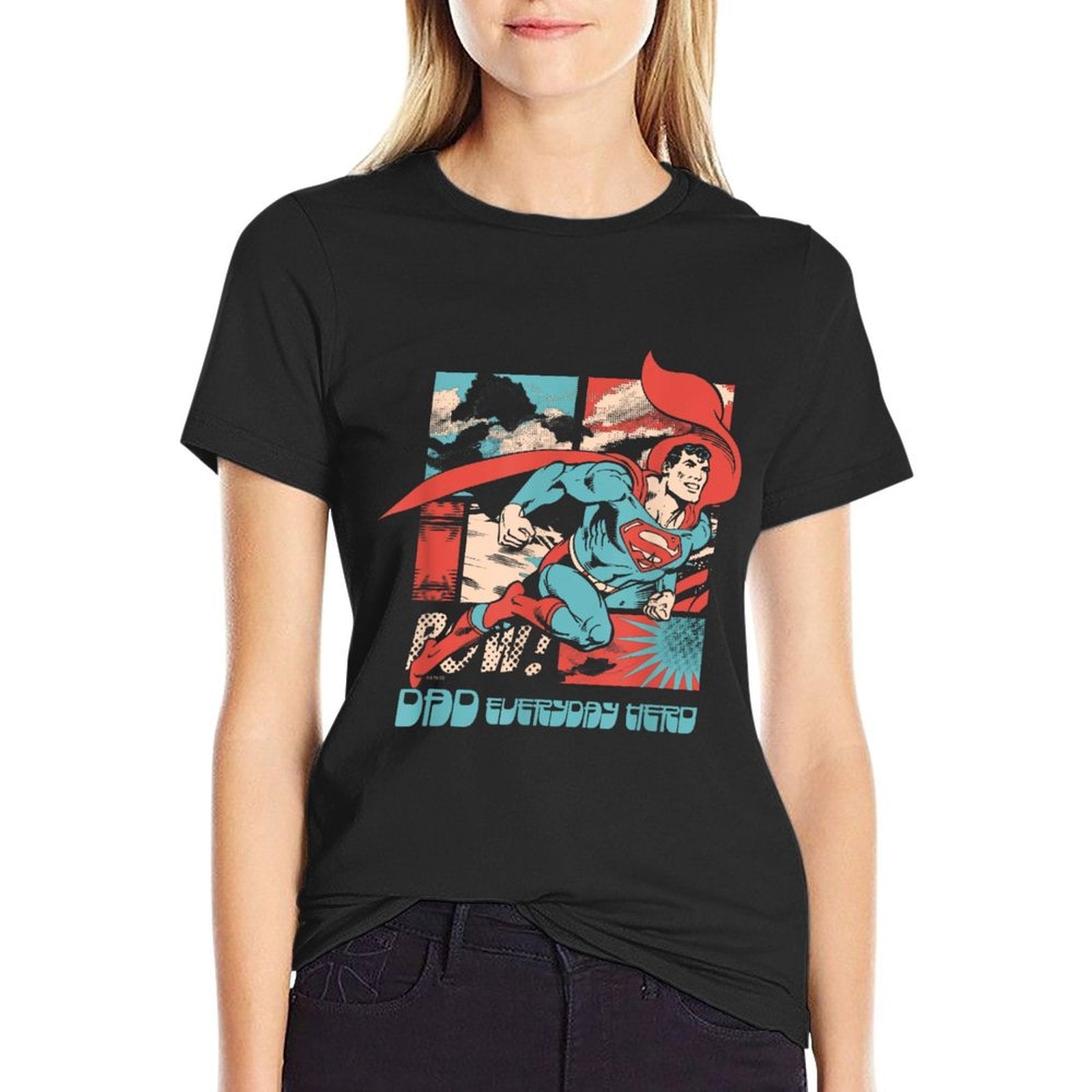 DC Comics Superman Fathers Day Everyday Hero Vintage Panels  Rolled Sleeves T-Shirt