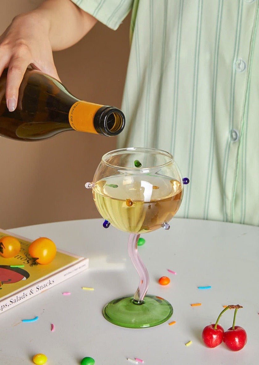 Hand Blown Rainbow Sprinkles Wine Glasses - Whimsical Dopamine Inspecial Home