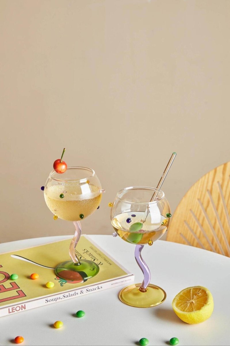 Hand Blown Rainbow Sprinkles Wine Glasses - Whimsical Dopamine Inspecial Home