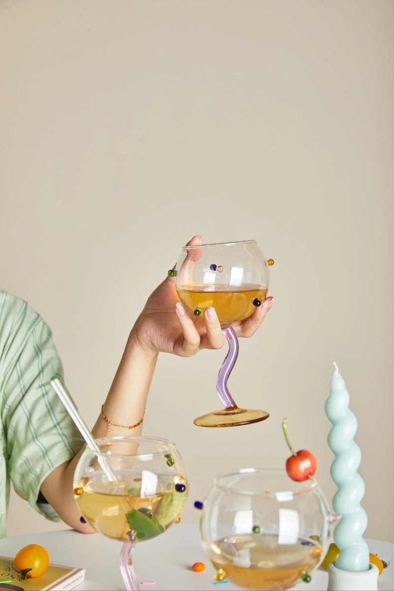 Hand Blown Rainbow Sprinkles Wine Glasses - Whimsical Dopamine Inspecial Home
